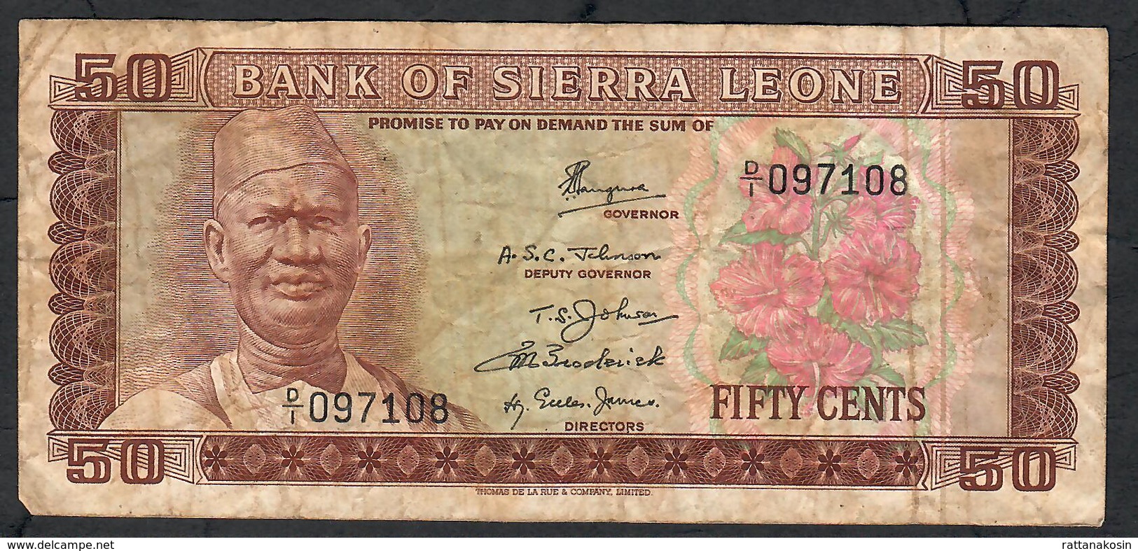SIERRA LEONE  P4a  50  CENTS   1972 FIRST  PREFIX D/1   Fine NO P.h. - Sierra Leone