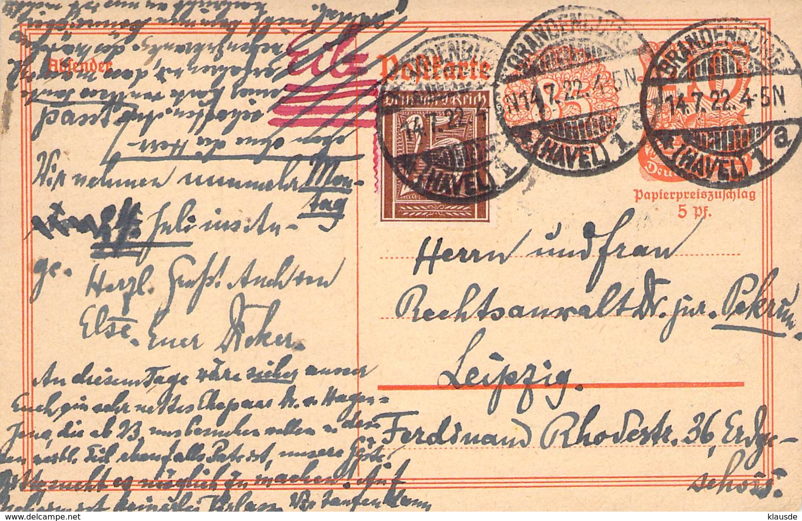 P153 Zfr. Deutsches Reich 1922 - Postkarten