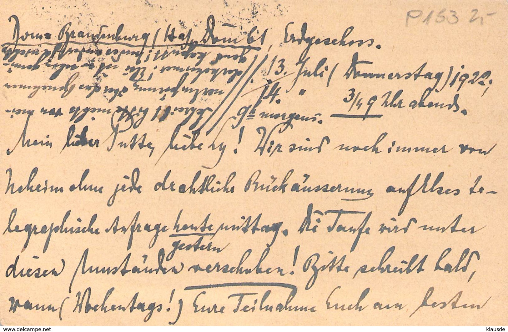 P153 Zfr. Deutsches Reich 1922 - Postcards