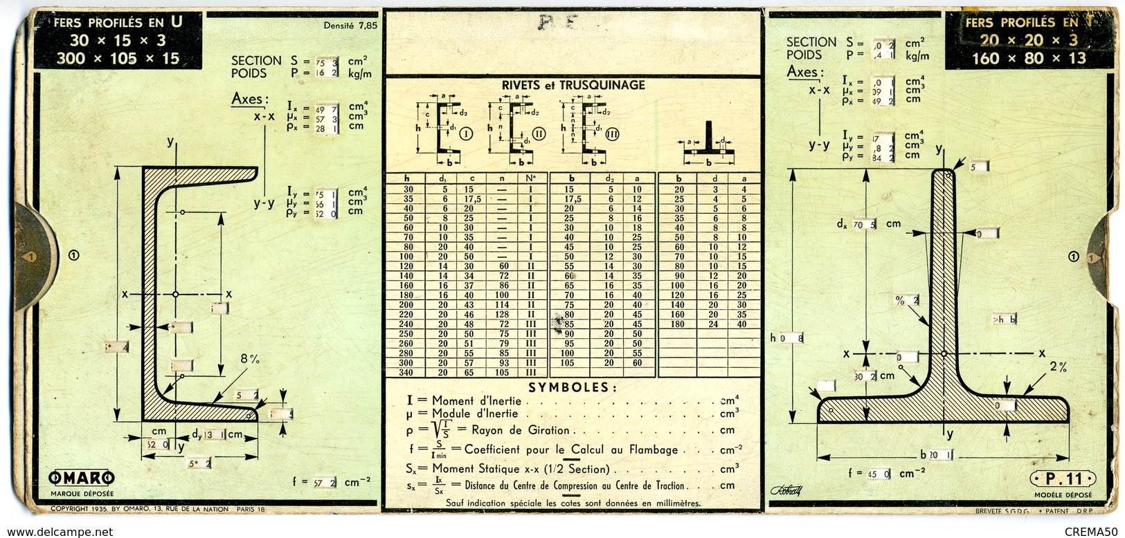 Ancien Document, Règle De Calcul De Pièces Métallurgiques - Autres & Non Classés