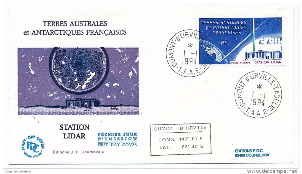 TAAF - Enveloppe FDC - Station Lidar - Dumont D'Urville T. Adélie - 1-1-1994 - FDC