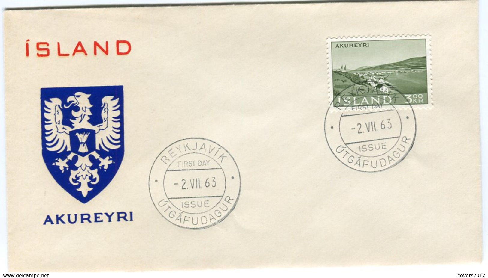 Iceland/Islande/Ijsland/Island FDC 2.VII.1963 Akureyri Matching Cover - FDC