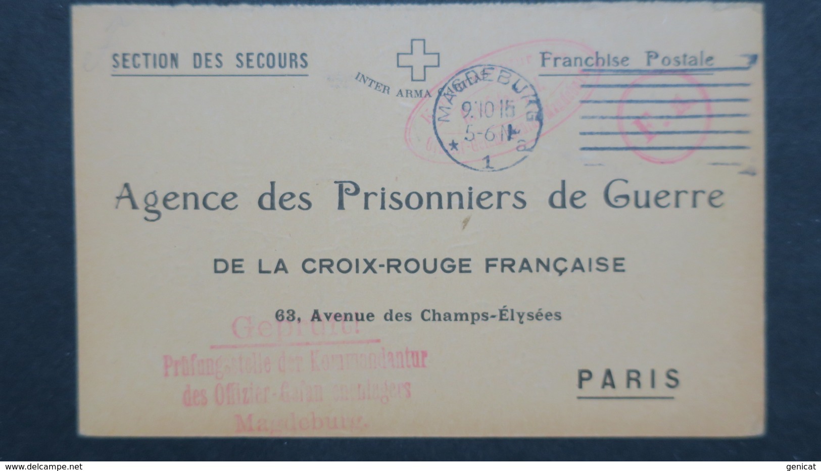 Carte En FM Du Camp De Magdeburg Saxe Pour Agence Prisonniers De Guerre Paris 1915 - Guerra Del 1914-18