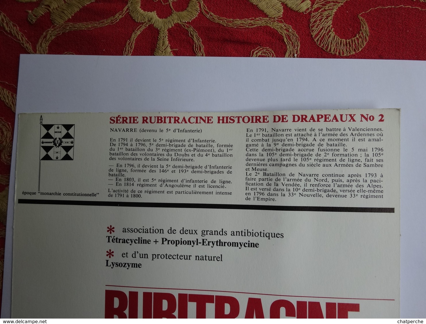 MILITARIA DRAPEAU ÉTENDARD ORIFLAMME  " NAVARRE 5 EME D'INFANTERIE " SÉRIE RUBITRACINE HISTOIRE DRAPEAUX N° 2 - Banderas