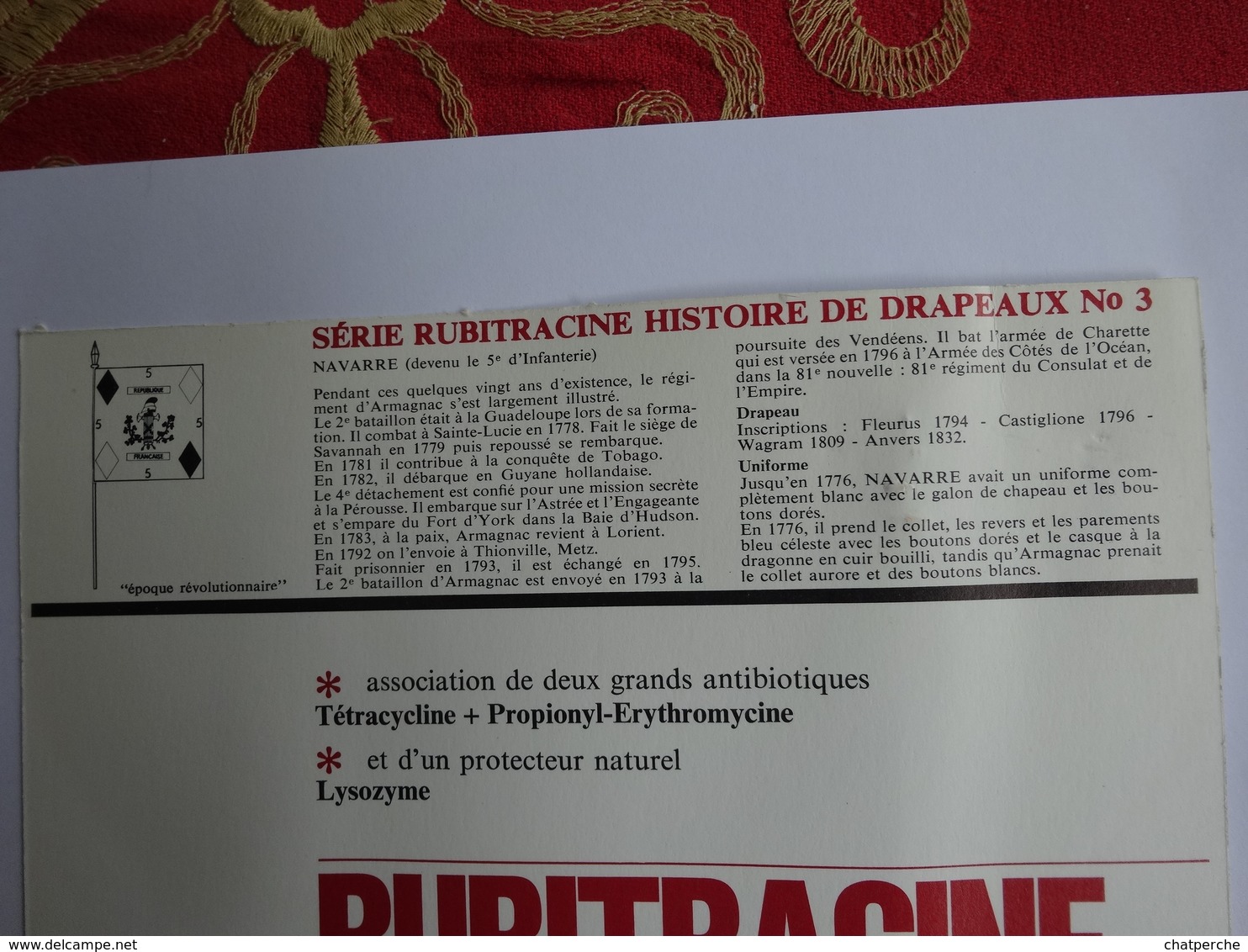 MILITARIA DRAPEAU ÉTENDARD ORIFLAMME  " NAVARRE 5 EME D'INFANTERIE " SÉRIE RUBITRACINE HISTOIRE DRAPEAUX N° 3 - Drapeaux