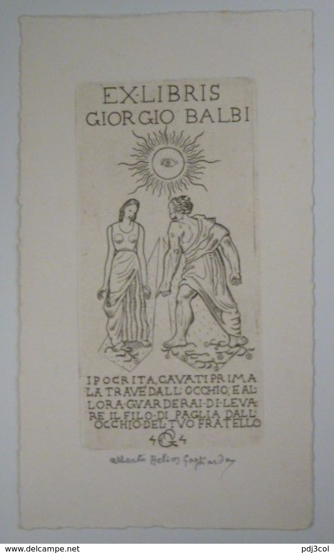 Ex-libris Illustré Italie XXème - GIORGIO BALBI Par Alberto Helios GAGLIARDO -"IPOCRITA CAVATI PRIMA LA TRAVE DALL OCCH" - Ex-libris