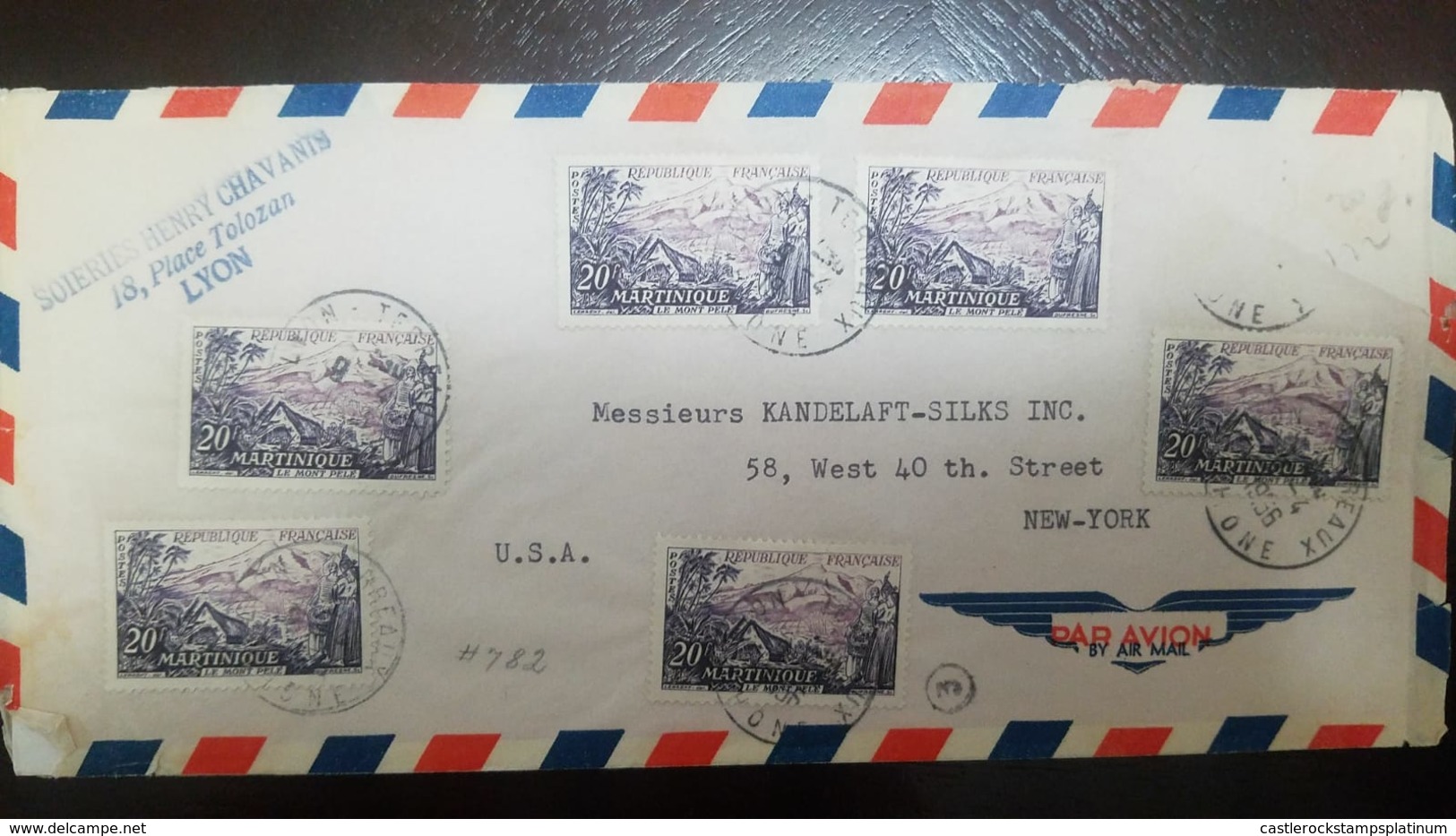 O) 1955 FRANCE-MARTINIQUE, MOUNT PELEE- SCT 780 20fr-MULTIPLE COVERPLACE TOLOZAN LYON-AIRMAIL TO USA - Covers & Documents