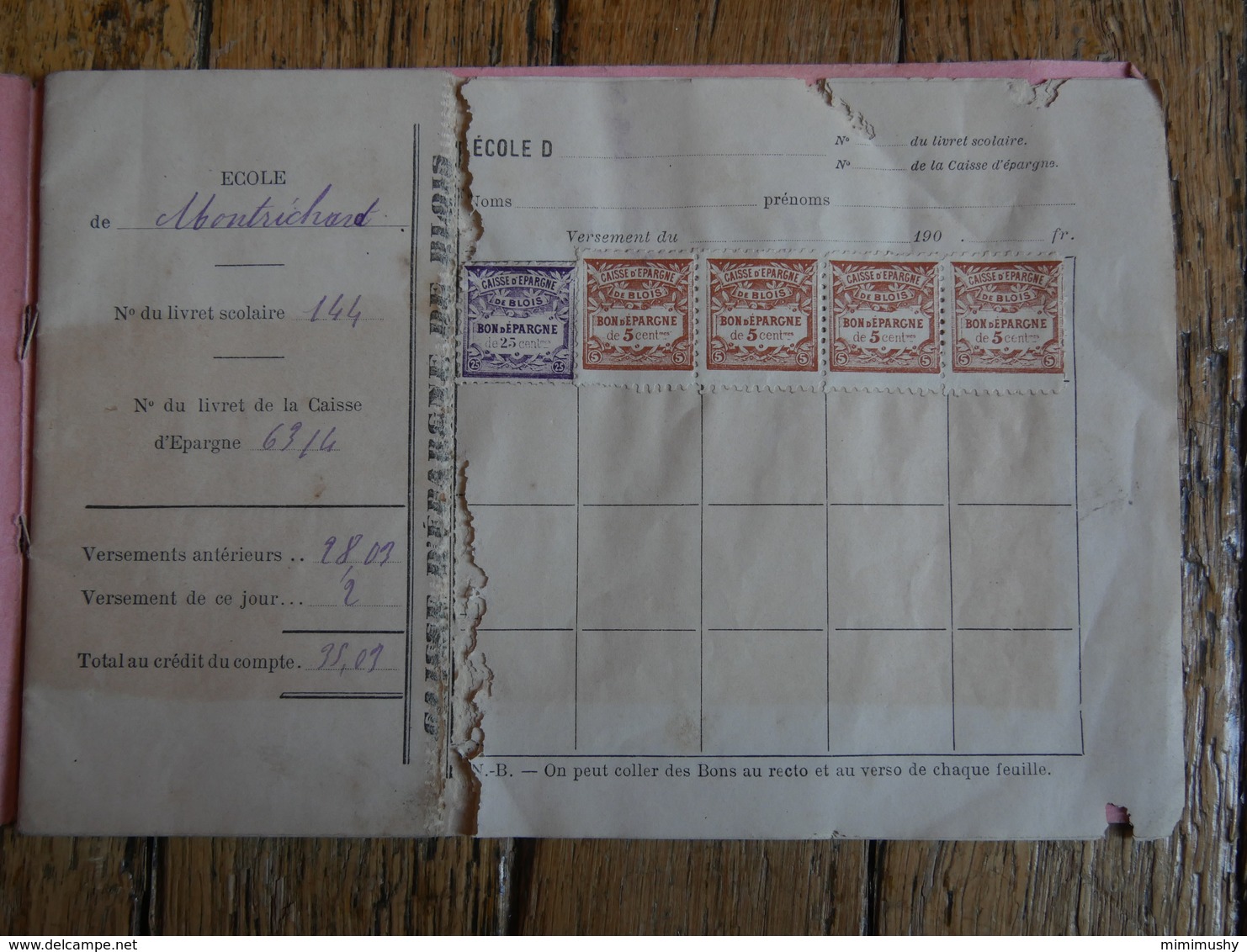 Livret Scolaire - Caisse D'épargne De Blois - Montrichard 1891 - Avec Des Bons Dépargne De 25 Et 5 Centimes - Non Classés