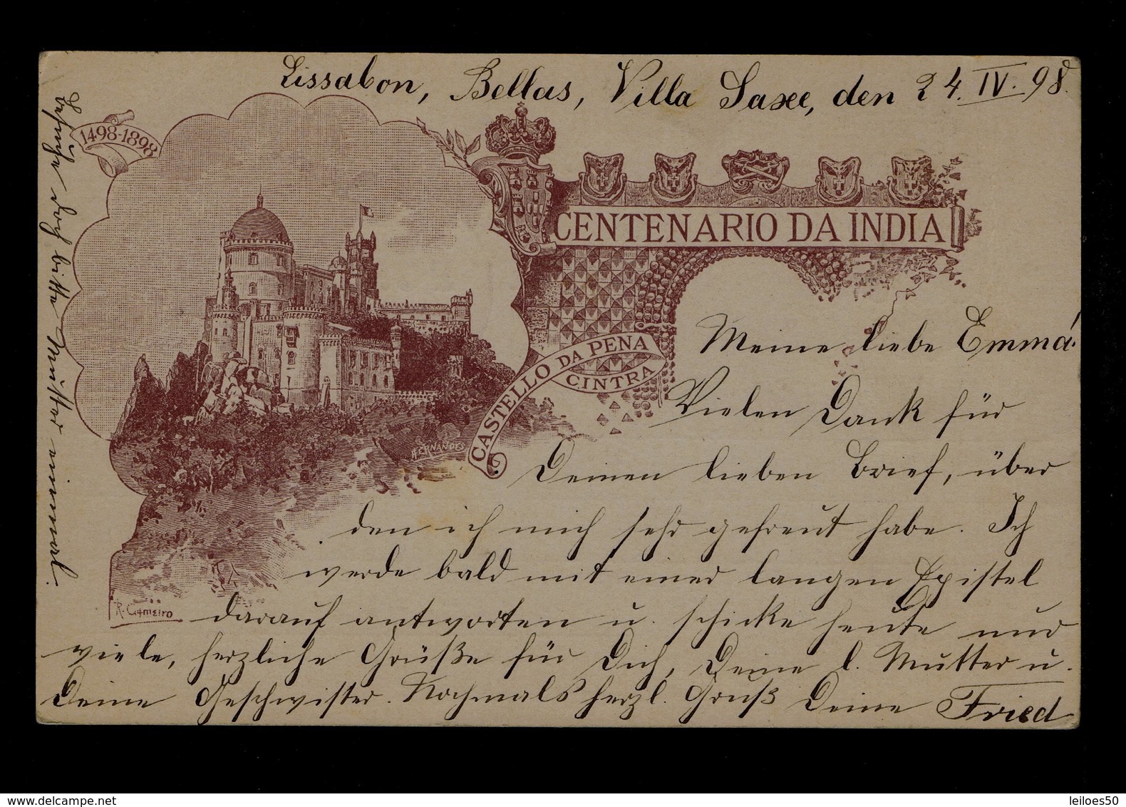 Architecture Postal Stationery (INDIA CENTENARY) Used Portugal BELLAS Real Chateaux PENA Sintra Ville Castles 1898 #9779 - Châteaux