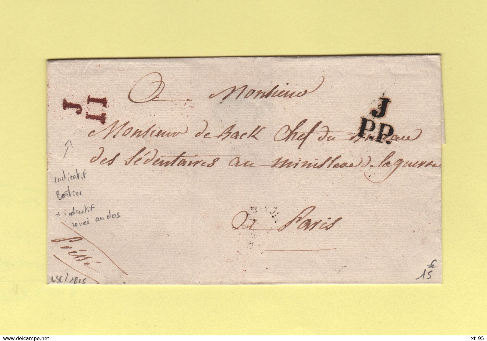 Paris - Bureau J - Port Paye - 1825 - Sans Correspondance - 1701-1800: Voorlopers XVIII