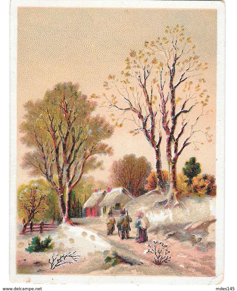 Victorian Chromo Lithograph Card Snowy Country Scene Hunters Road Home - Other & Unclassified