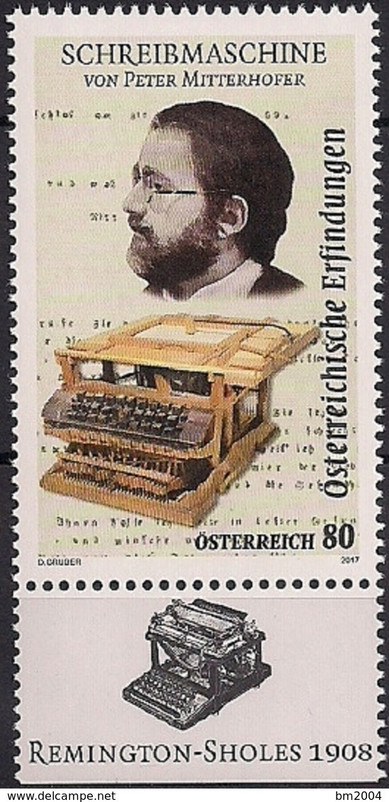 2017 Österreich Austria Mi. 3327 **MNH Peter Mitterhofer (1822-1893), Zimmermann Und Erfinder; Schreibmaschine - Ungebraucht