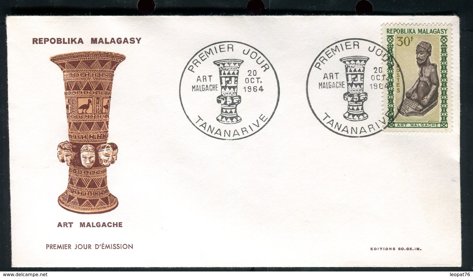 Madagascar - Enveloppe FDC 1964 - Art Malgache - O 130 - Madagascar (1960-...)