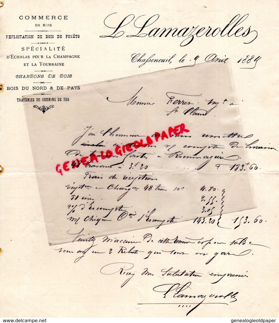 16- CHASSENEUIL- RARE LETTRE MANUSCRITE SIGNEE L. LAMAZEROLLES- COMMERCE BOIS-FORETS-ECHALAS CHAMPAGNE TOURRAINE-1889 - Old Professions
