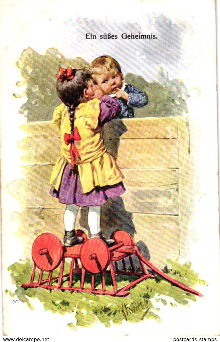 Kinder, Bollerwagen, "Ein Süßes Geheimnis", Sign. Feiertag, 1915 - Feiertag, Karl