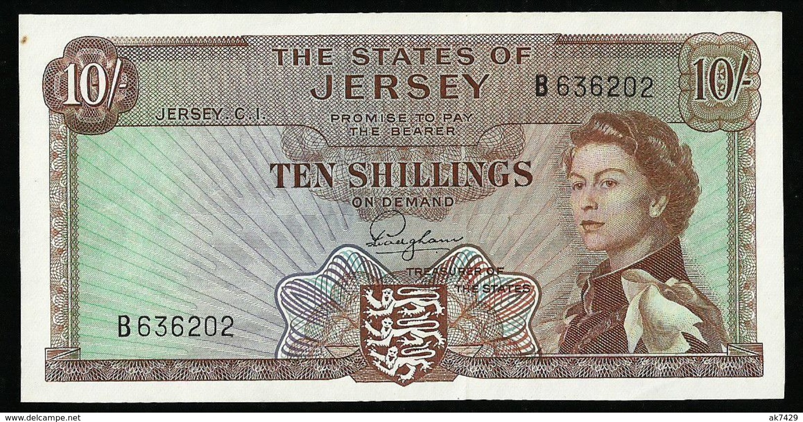 JERSEY 10 SHILLINGS 1963 PICK # 7 UNC BANKNOTE - Jersey