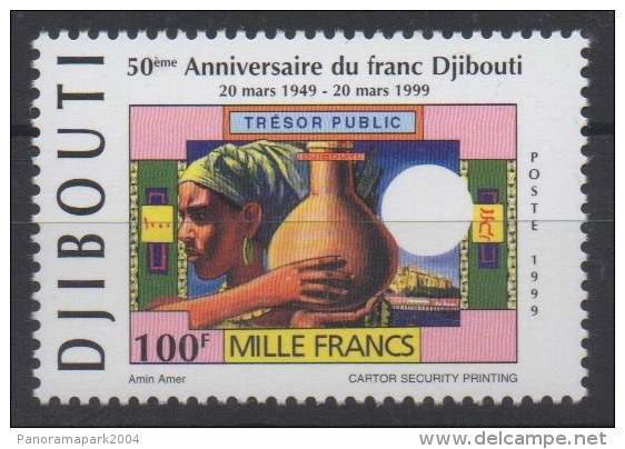 Djibouti Dschibuti 1999 Mi. 677 ** Neuf MNH 50e Anniversaire Du Franc Djiboutien Mille Francs Paper Money RARE ! - Dschibuti (1977-...)