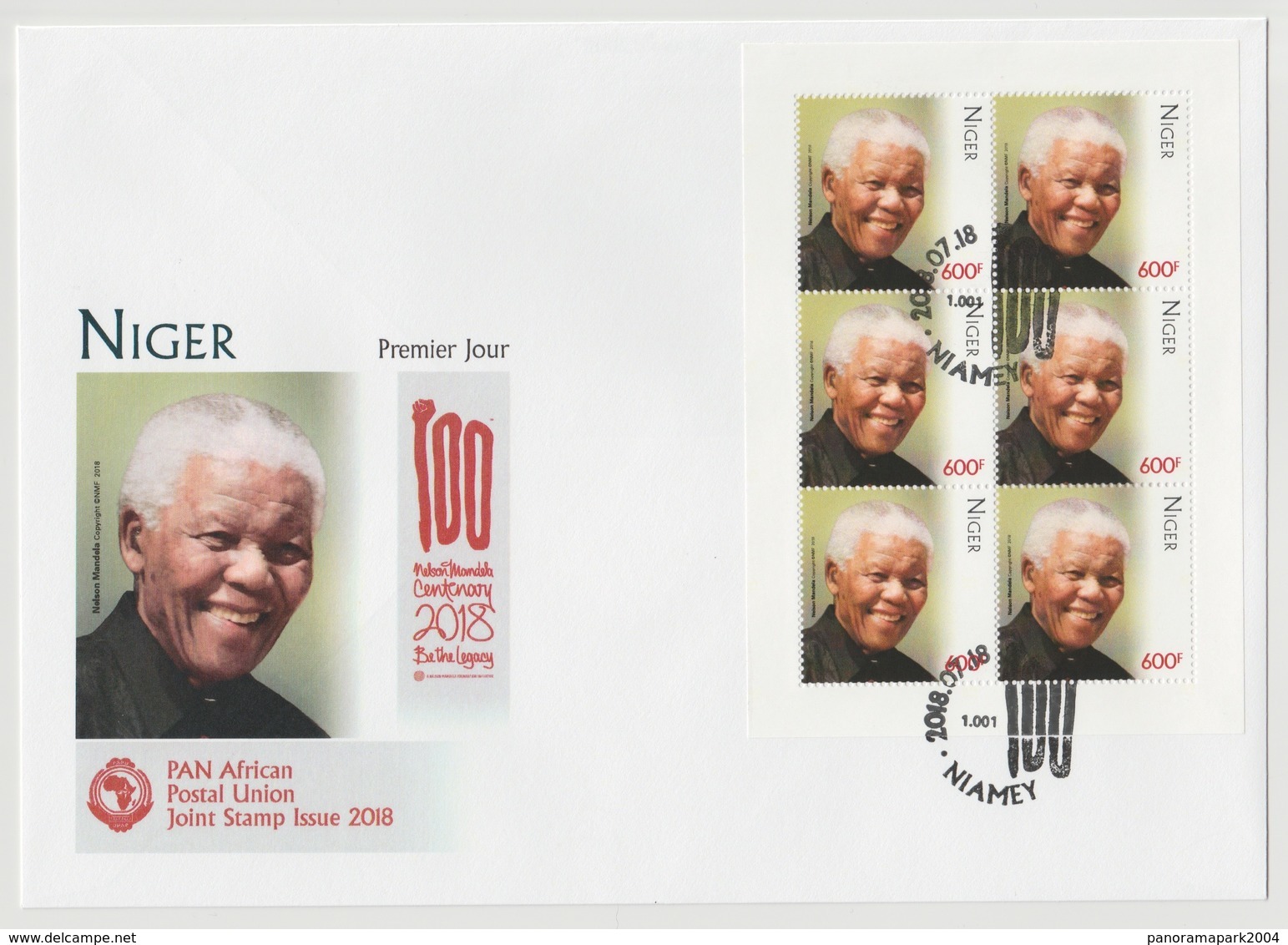Niger 2018 Mi. ? M/S FDC First Day Cover 1er Jour Joint Issue PAN African Postal Union Nelson Mandela Madiba 100 Years - Gemeinschaftsausgaben