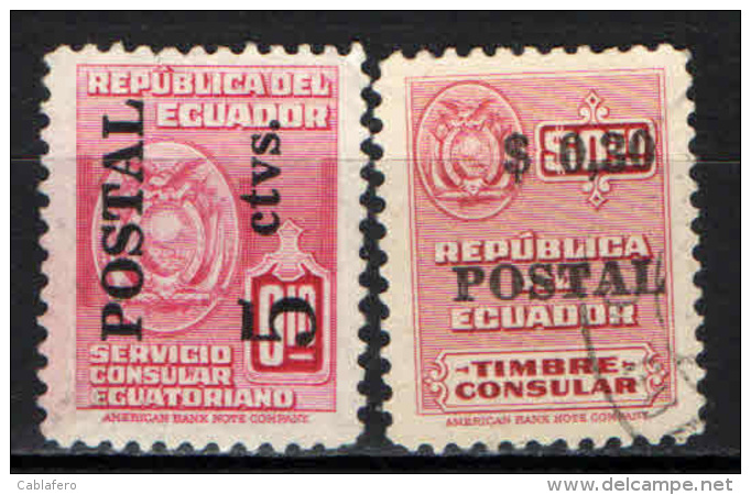 ECUADOR - 1952 - FRANCOBOLLI DI SERVIZIO CONSOLARE SOVRASTAMPATI - OVERPINTED - USATI - Ecuador