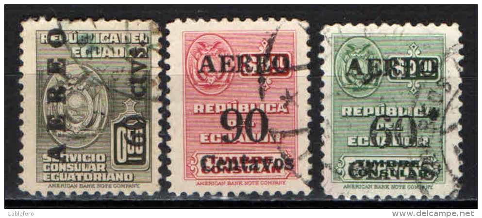 ECUADOR - 1952 - FRANCOBOLLI DI SERVIZIO CONSOLARE CON SOVRASTAMPA - OVERPRINTED - USATI - Ecuador