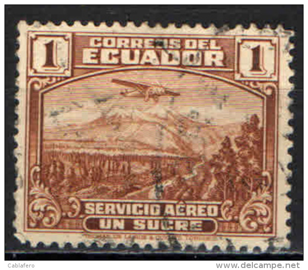 ECUADOR - 1939 - AEREO CHE SORVOLA SUL MONTE CHIMBORAZO - USATO - Equateur