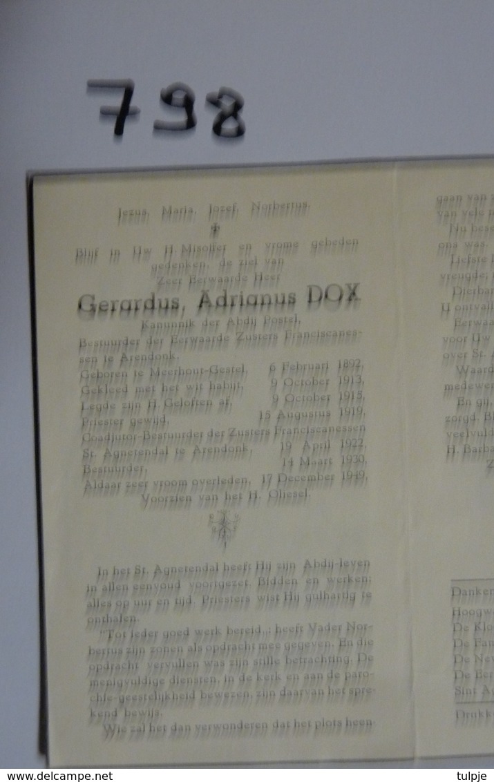 Dox / Kanunnik Der Abdij Postel / Meerhout / Arendonk / Gestel - Godsdienst & Esoterisme