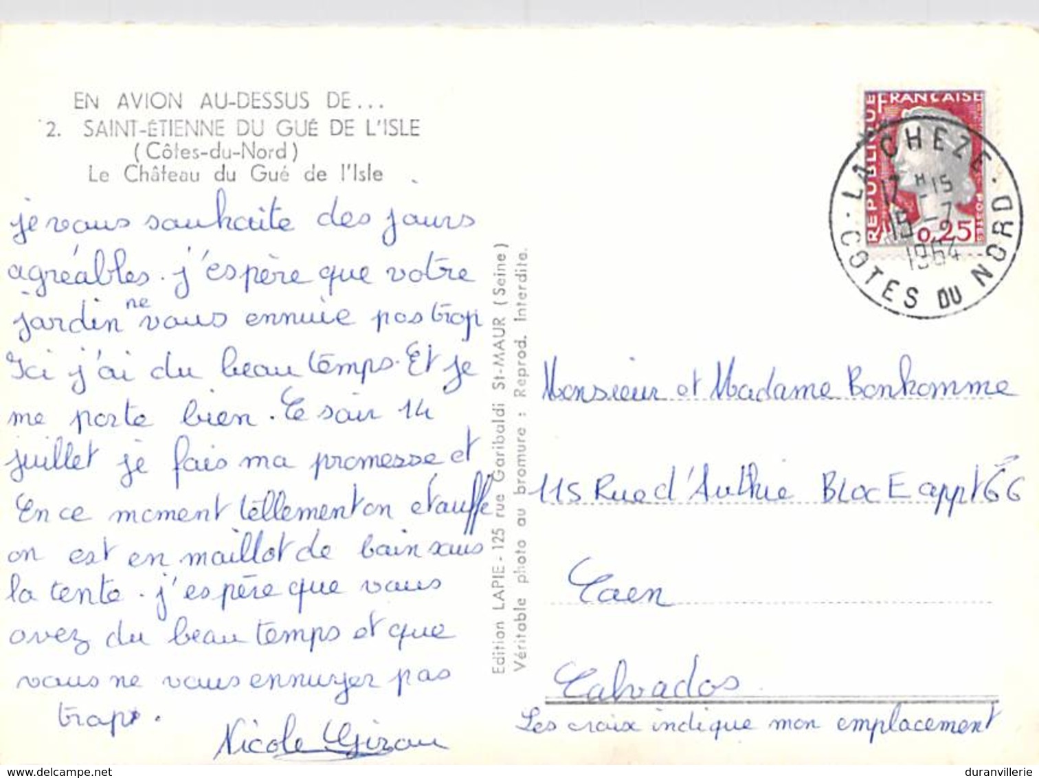 22 "La Chèze, Château De St Etienne Du Gué De L'IIsle". 1964 - Autres & Non Classés