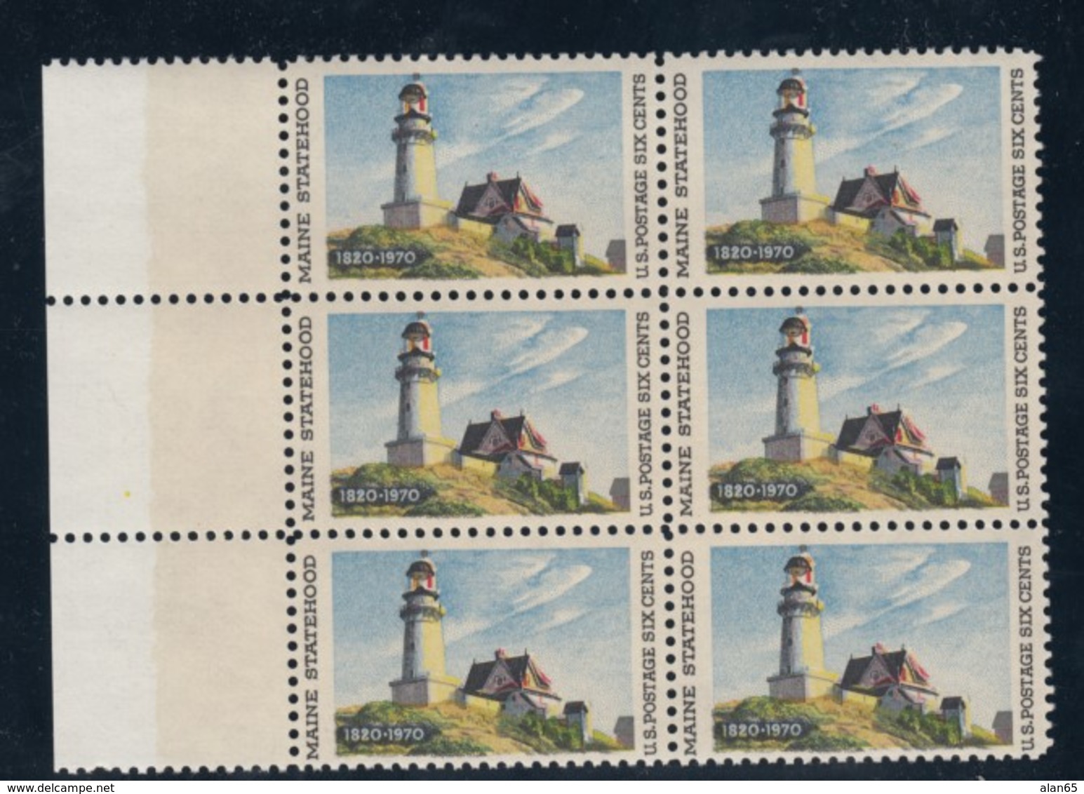 Sc#1391 Maine Statehood 150th Anniversary, Lighthouse, Block Of 6 6c Stamps, Red Color Shift, 9 July 1970 Issue - Ongebruikt