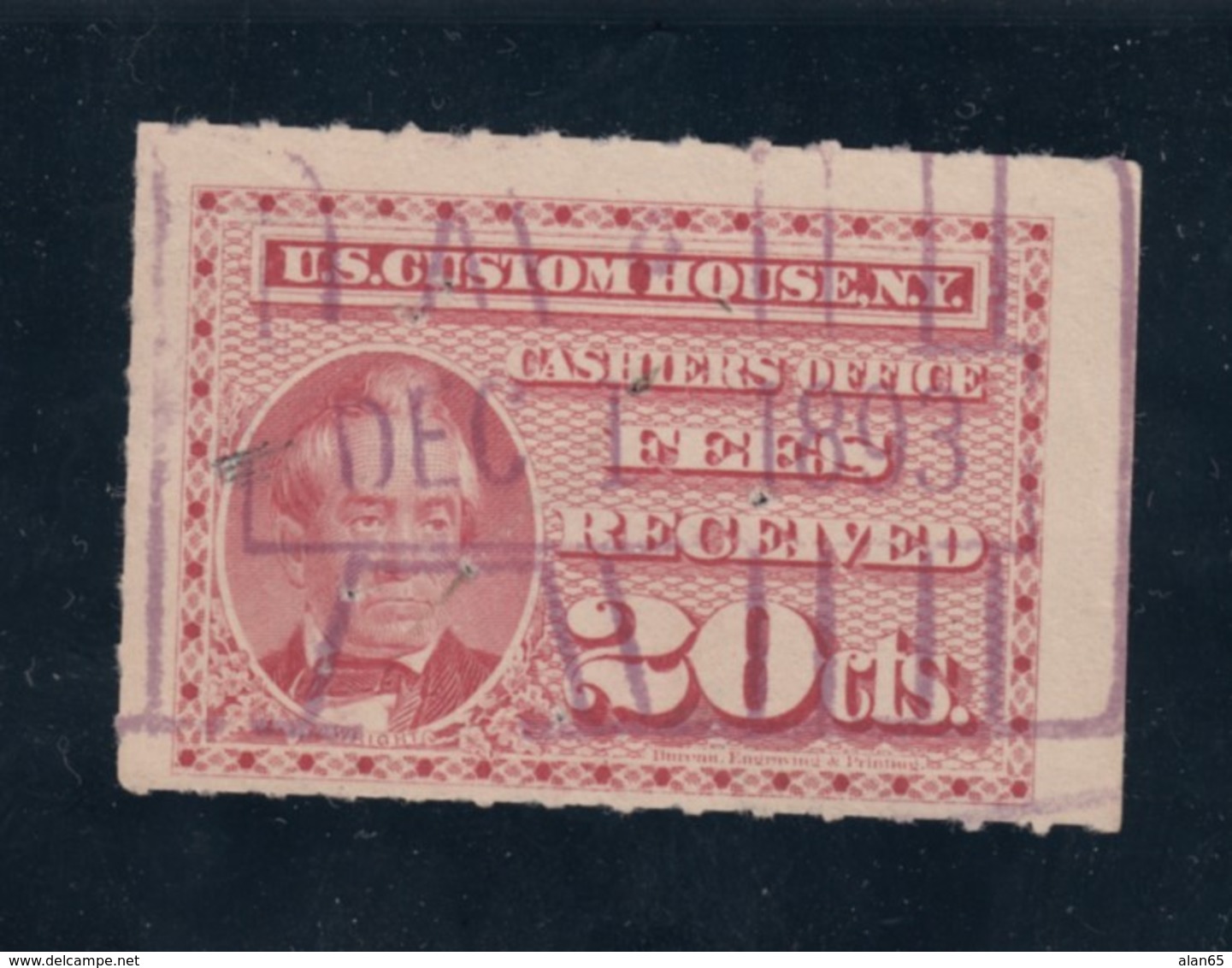 Sc#RL1 20c Customs Fee Stamp, New York Customs House 1887 Issue - Service