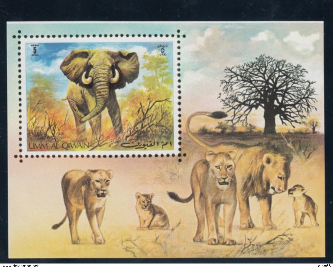 Umm Al-Quwain Animal Theme Issues 10- 15- 20- 25-dirham And 5 Riyal Stamps Souvenir Sheet Gorilla Zebra Tiger Elephant - Umm Al-Qiwain