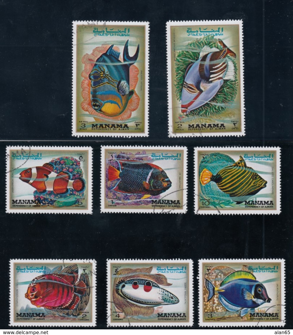 Manama Fish Theme, Lot Of 8 Stamps 1971 Issue Stamps - Manama