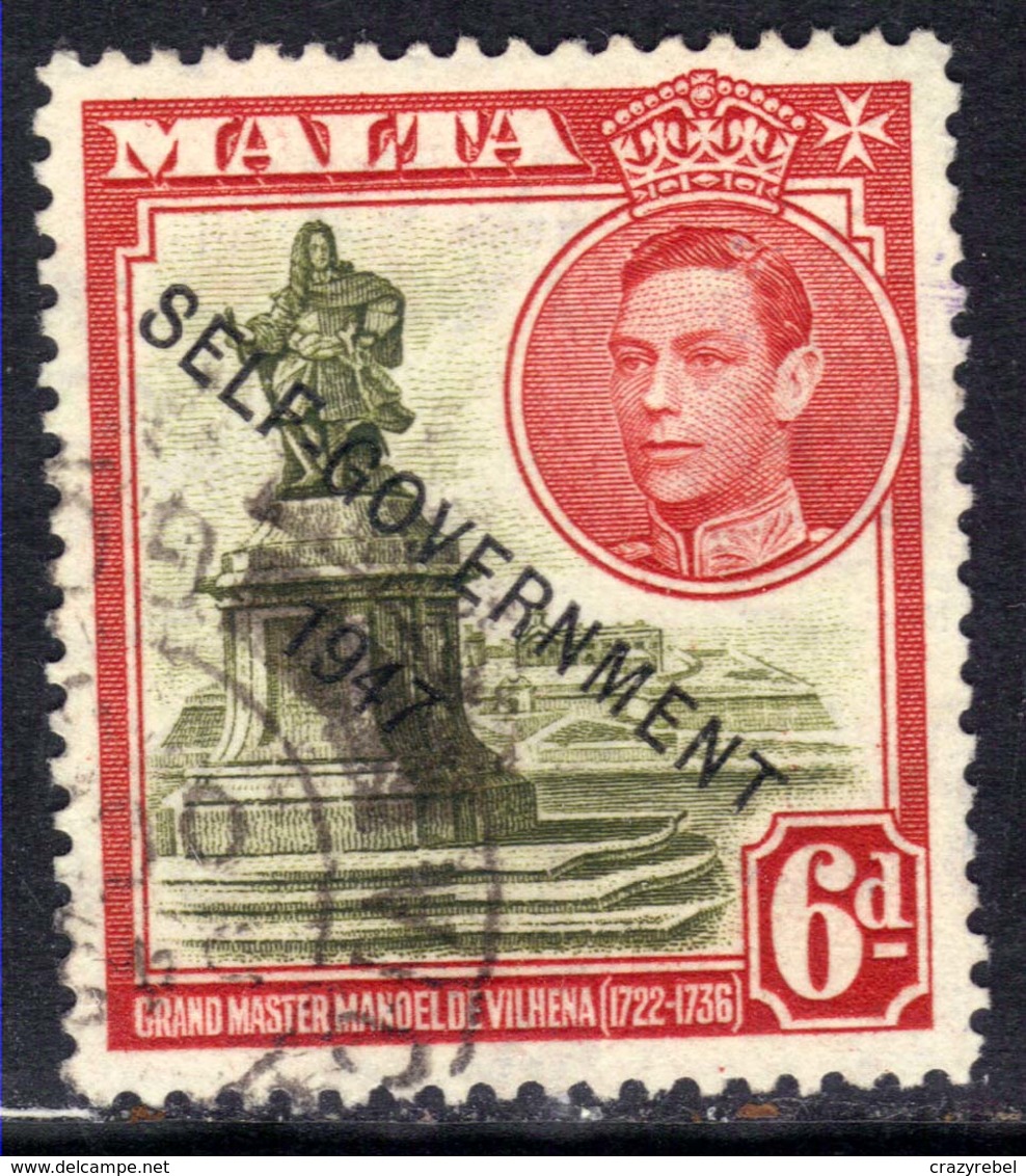 Malta 1948 KGV1 6d Self Government Ovpt SG 242 Used Stamp ( R428 ) - Malte (...-1964)