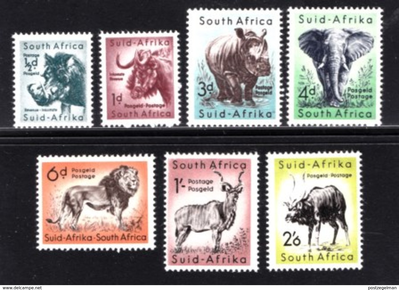 UNION OF SOUTH AFRICA 1959 MNH Def. Series Animals 259=266 #2450 7 Values Only - Wild