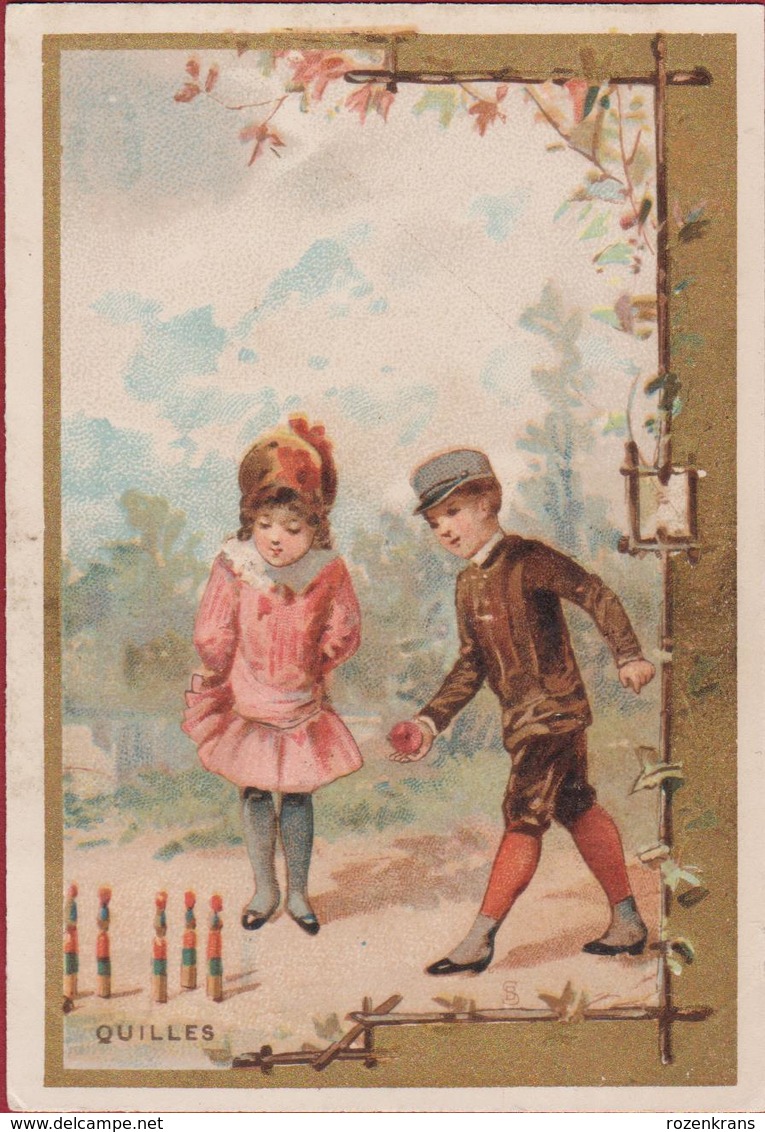 Old Chromo (Liebig Style) Quilles Litho Lithographie Kinderen Enfants Children Playing Jeu De Quilles Kegelspel - Autres & Non Classés