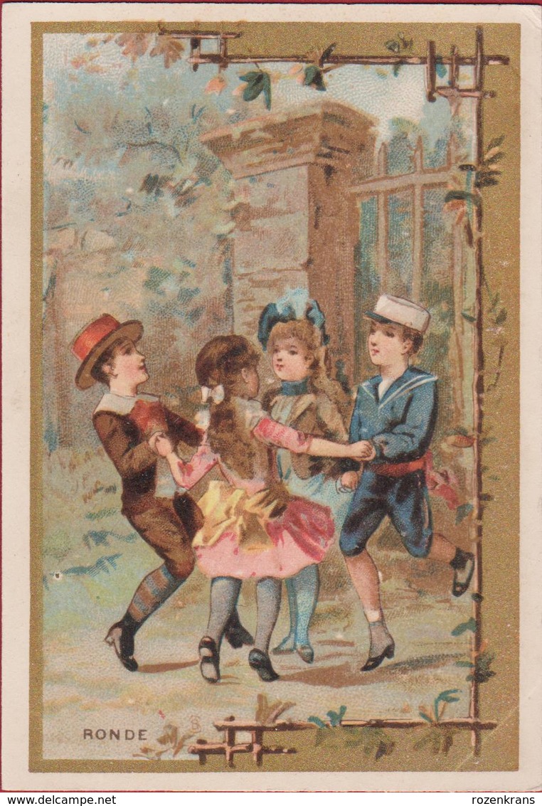 Old Chromo (Liebig Style) Litho Lithographie Kinderen Enfants Children Playing Danse Traditionnelle Ou Enfantin - Autres & Non Classés