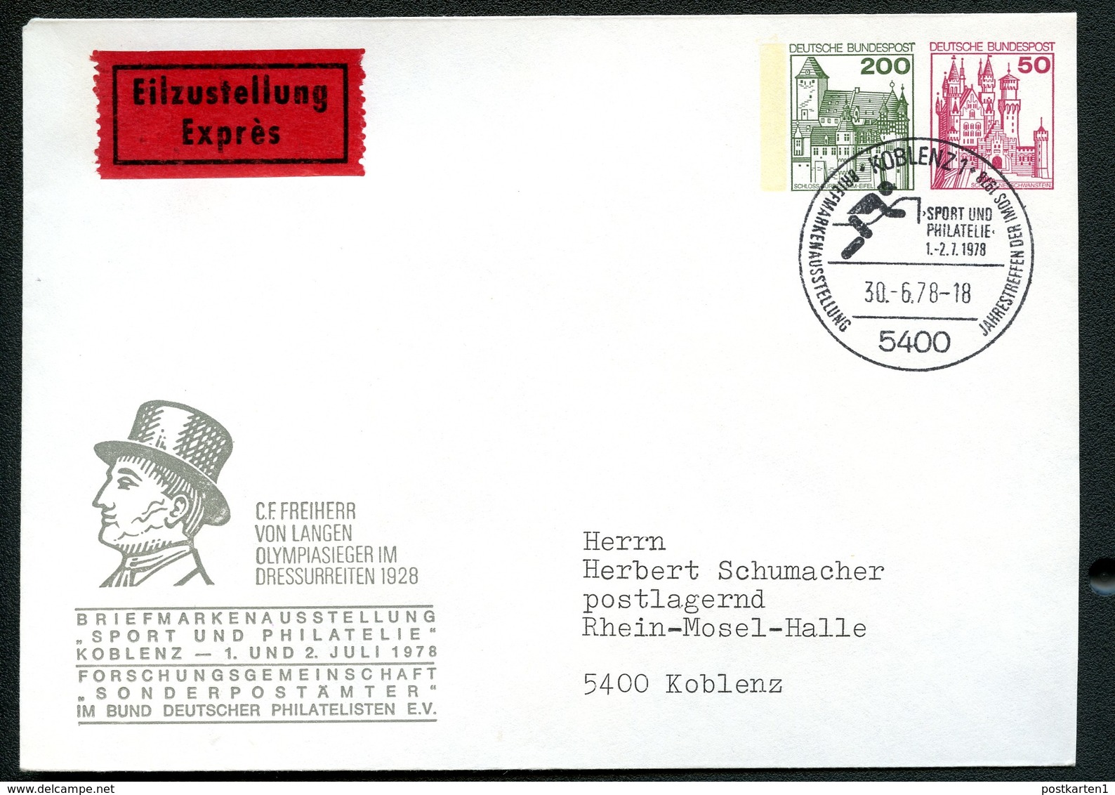 OLYMPIC CHAMPION DRESSAGE FREIHERR VON LANGEN Germany PU202 D2/001 Used EXPRESS Special Postmark 1978 - Sommer 1928: Amsterdam