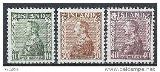 Islande 1937 N°164/166  Neufs ** MNH.  Jubilé Du Roi Christian X, Cote 13,50 Euros - Nuovi