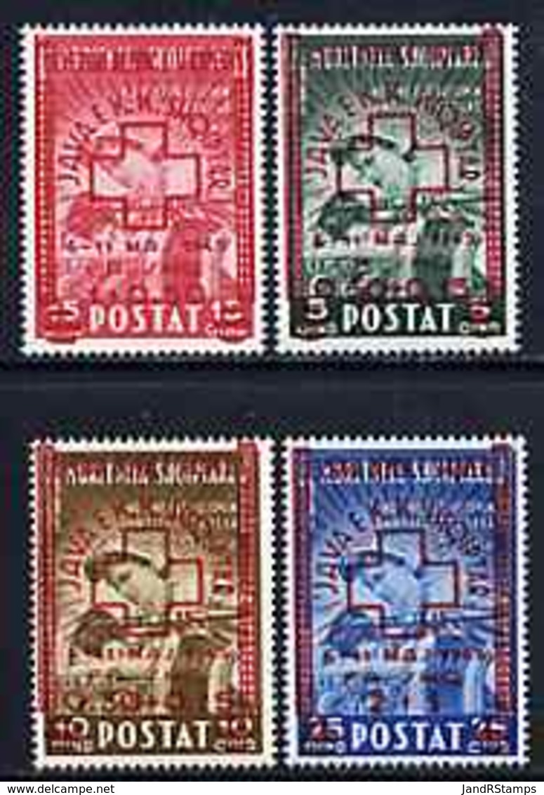 Albania 1945 Red Cross Surcharged Set Of 4 U/m, SG 425-28, Mi 375-378 RED CROSS MEDICAL - Albania