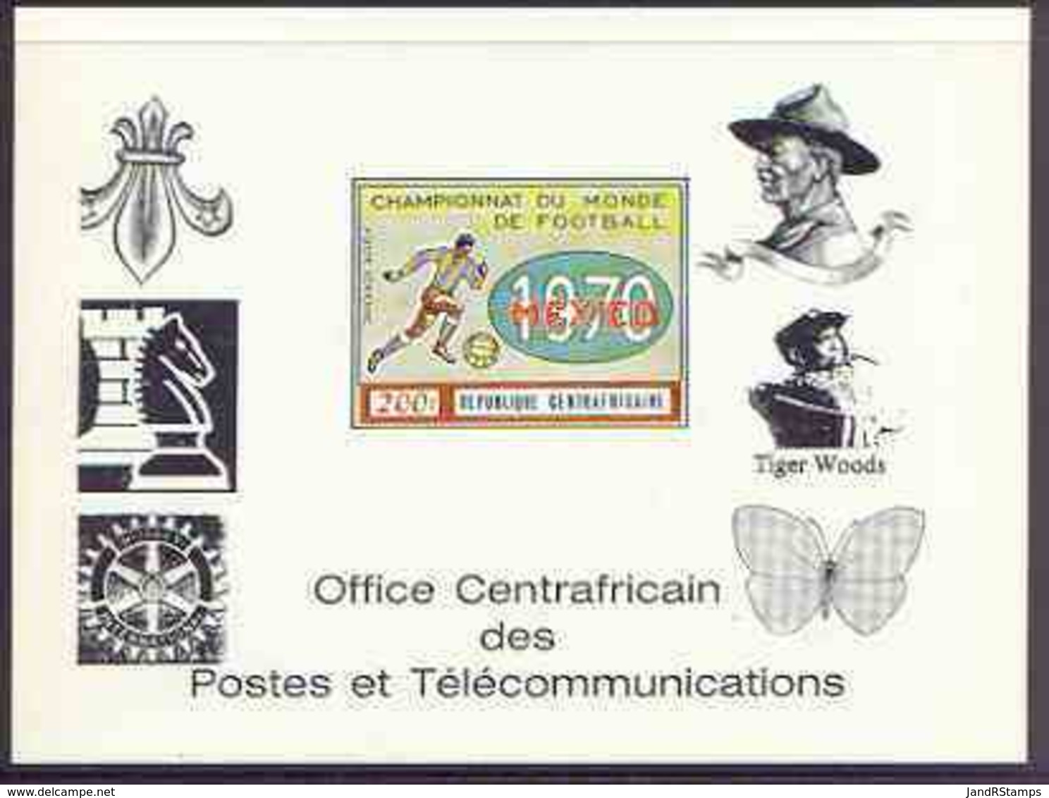 Central African Republic 1970 Football World Cup SPORT SCOUTS CHESS ROTARY GOLF BUTTERFLIES Deluxe Die Proof Of 200f On - Centraal-Afrikaanse Republiek