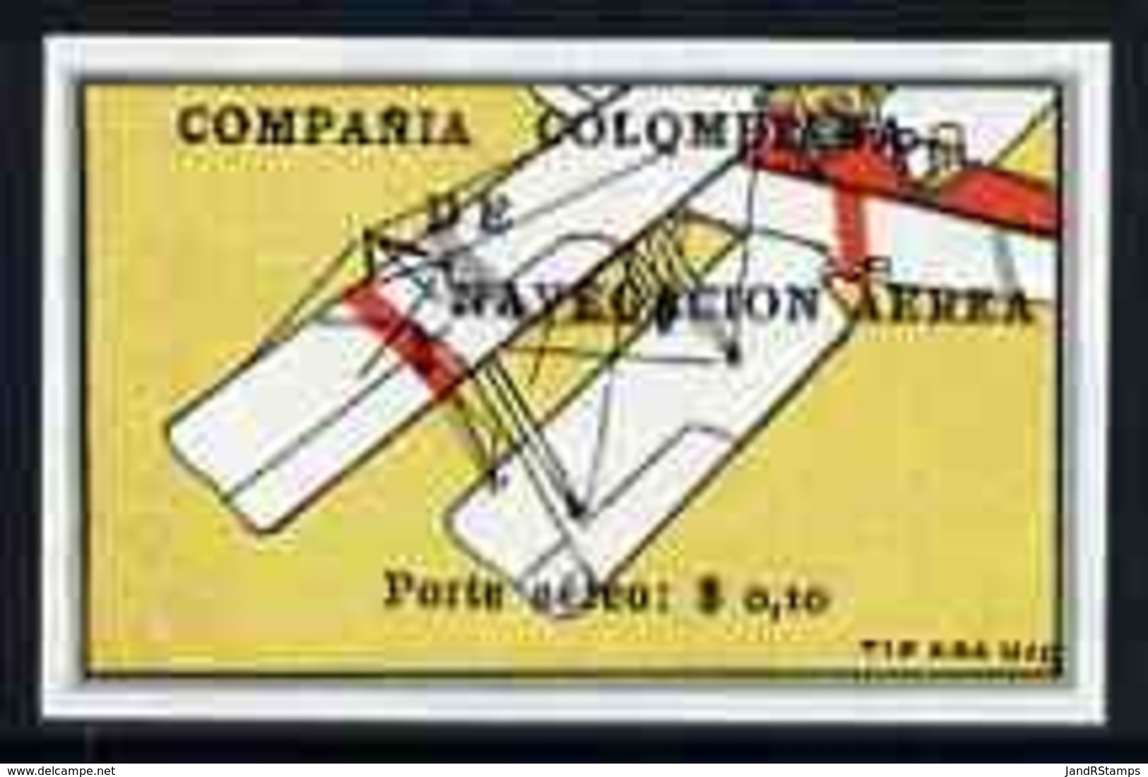 Colombia 1920 Left Wing Of Biplane 10c Imperf Being A 'Hialeah' Forgery On Gummed Paper (as SG 3) - Colombia