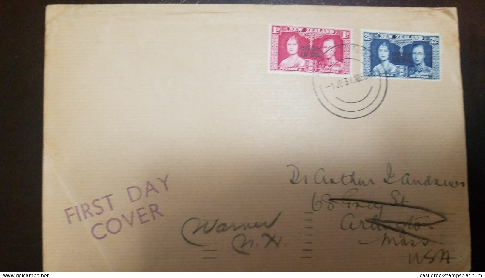 L) 1927 NEW ZEALAND, QUEEN ELIZABETH AND KING GEORGE, 1C RED, 2C BLUE, CORONATION, CIRCULATED COVER FROM NEW ZEALAND TO - Storia Postale