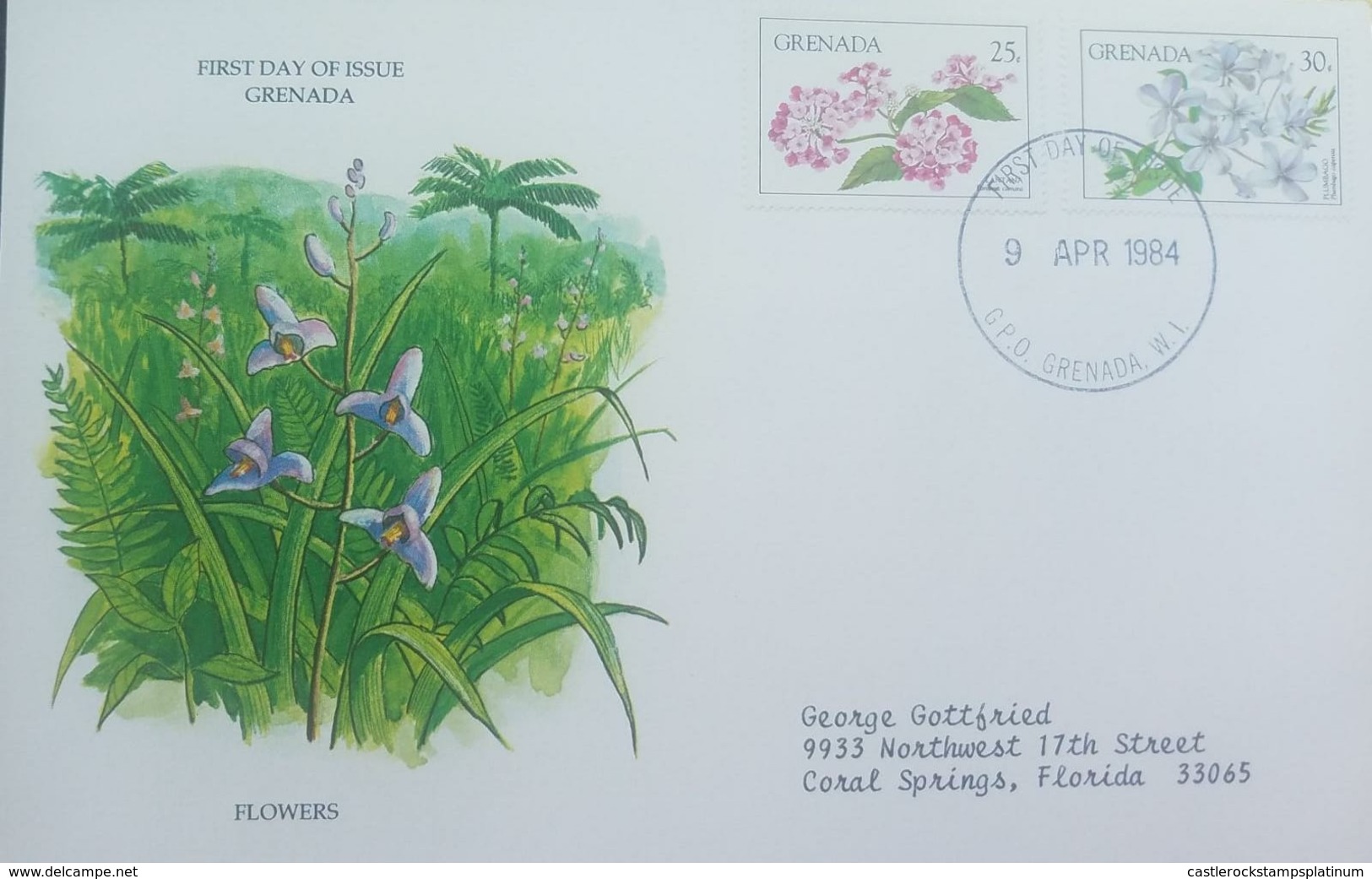 L) 1984 GRENADA, FLOWERS, NATURE, CIRCULATED COVER FROM GRENADA TO USA, FDC - Grenada (1974-...)