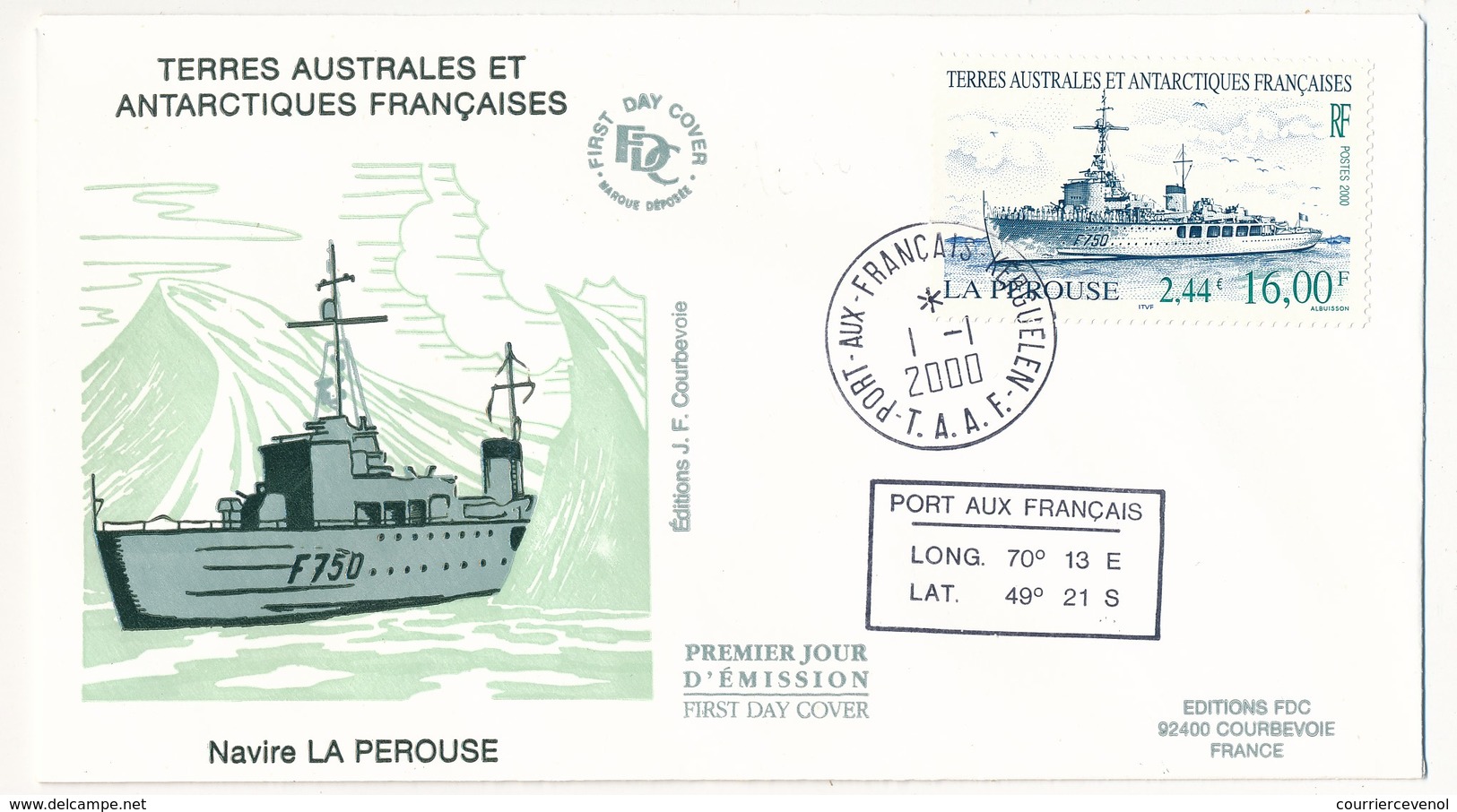 TAAF - Enveloppe FDC - Navire La Pérouse - Port Aux Français Kerguelen - 1.1.2000 - FDC