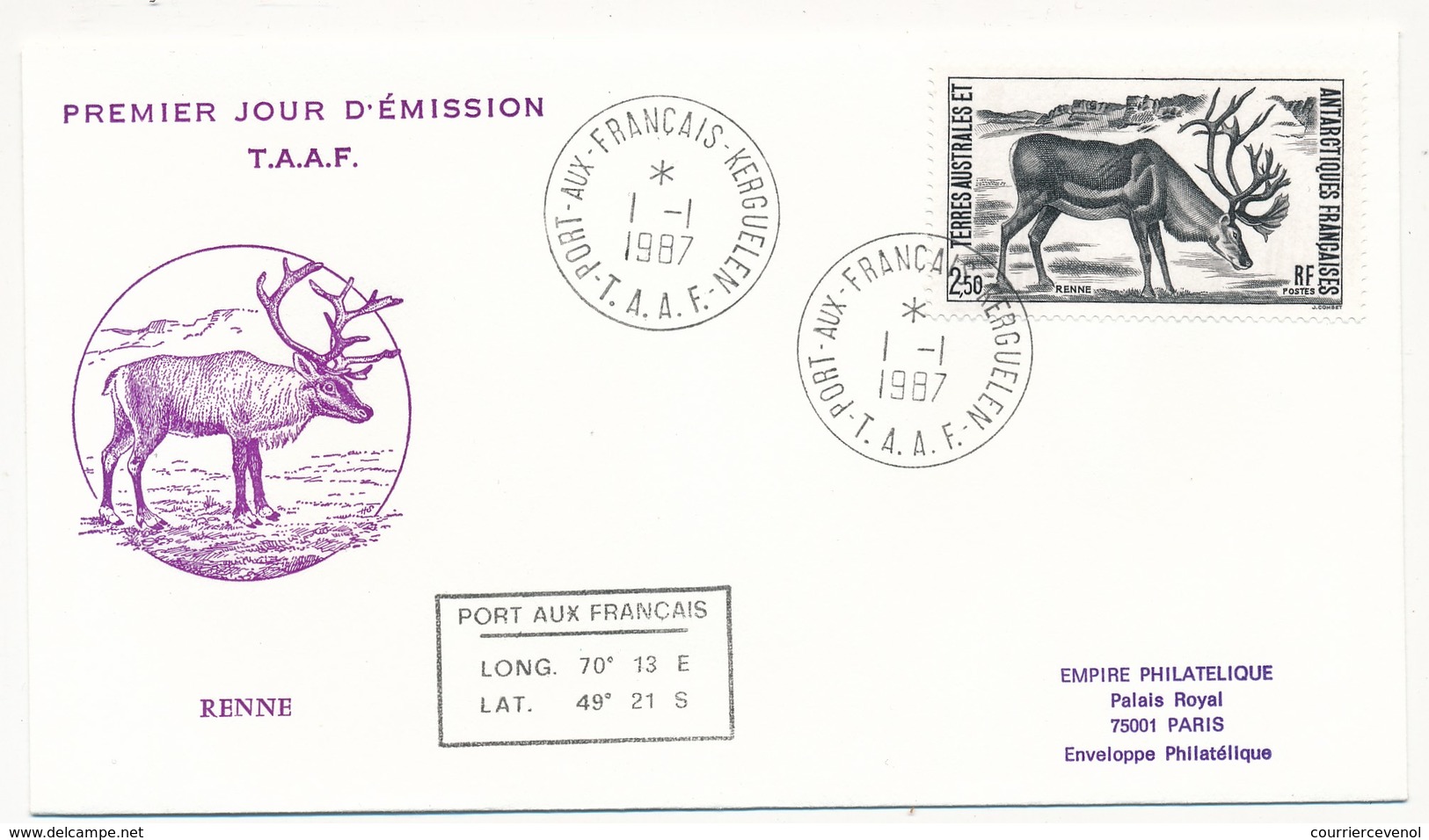 TAAF - Enveloppe FDC - Renne - Port Aux Français Kerguelen - 9.10.1987 - FDC