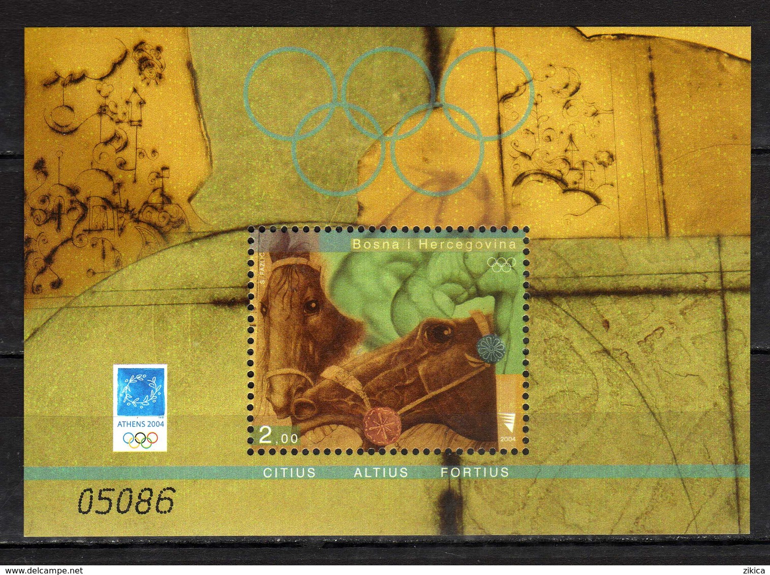 Bosnia And Herzegovina - 2004 Olympic Games - Athens 2004.S/S. MNH - Horses - Bosnie-Herzegovine