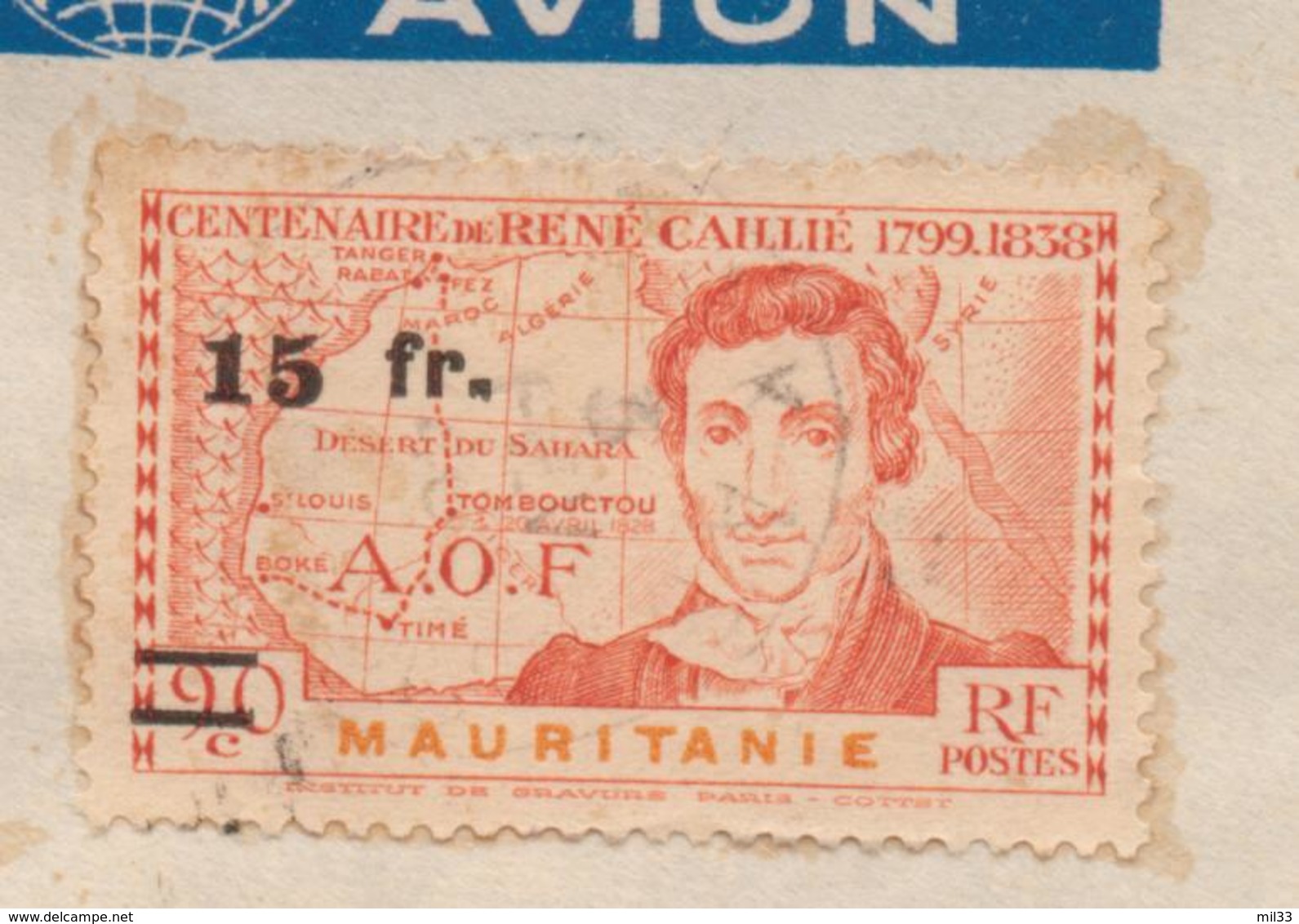 Lettre Par Avion Pour Poitiers De 1944 Avec 90c Surch 15F René Caillet Très Bon - Covers & Documents