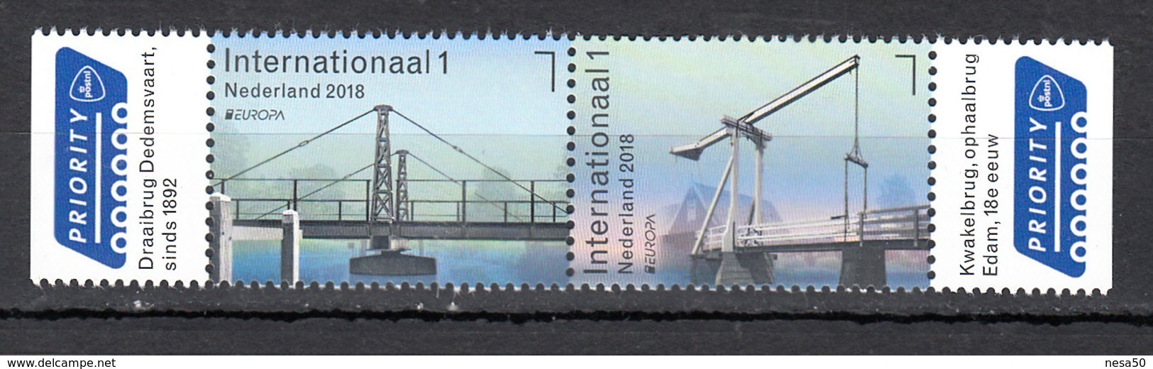 Nederland 2018 Nvph Nr 3630 - 3631, Mi Nr 3698 - 3699, Nederlandse Bruggen, Europa, Dedemsvaart En Kwakelbrug Postfris - Nuovi