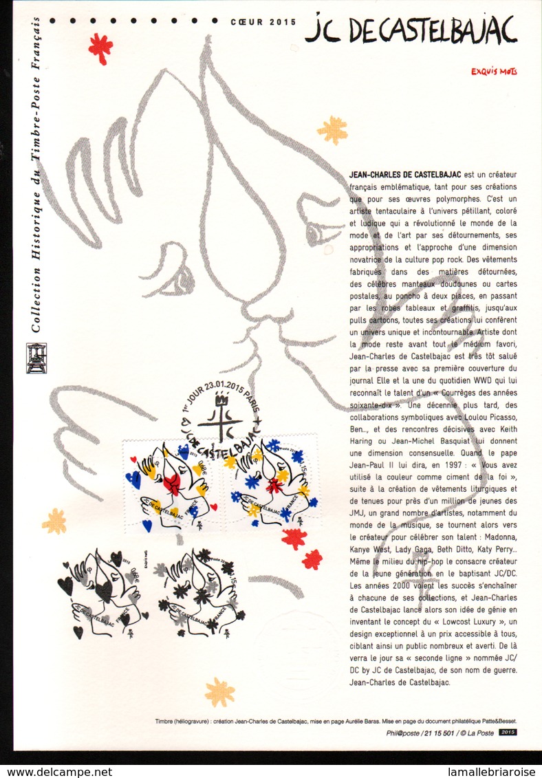 2015, DOCUMENT OFFICIEL DE LA POSTE: Coeur 2015, Jean Charles De Castelbajac - Documents De La Poste