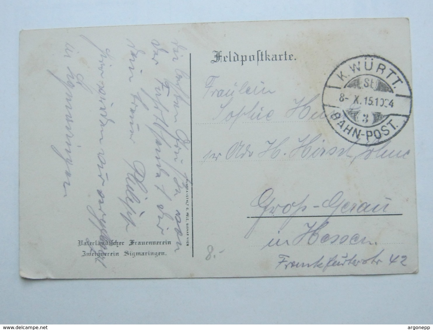 1915 , Bahnpost  St. 3 /    , Klarer  Stempel Auf Karte( AK Sigmaringen) - Feldpost (franchise)