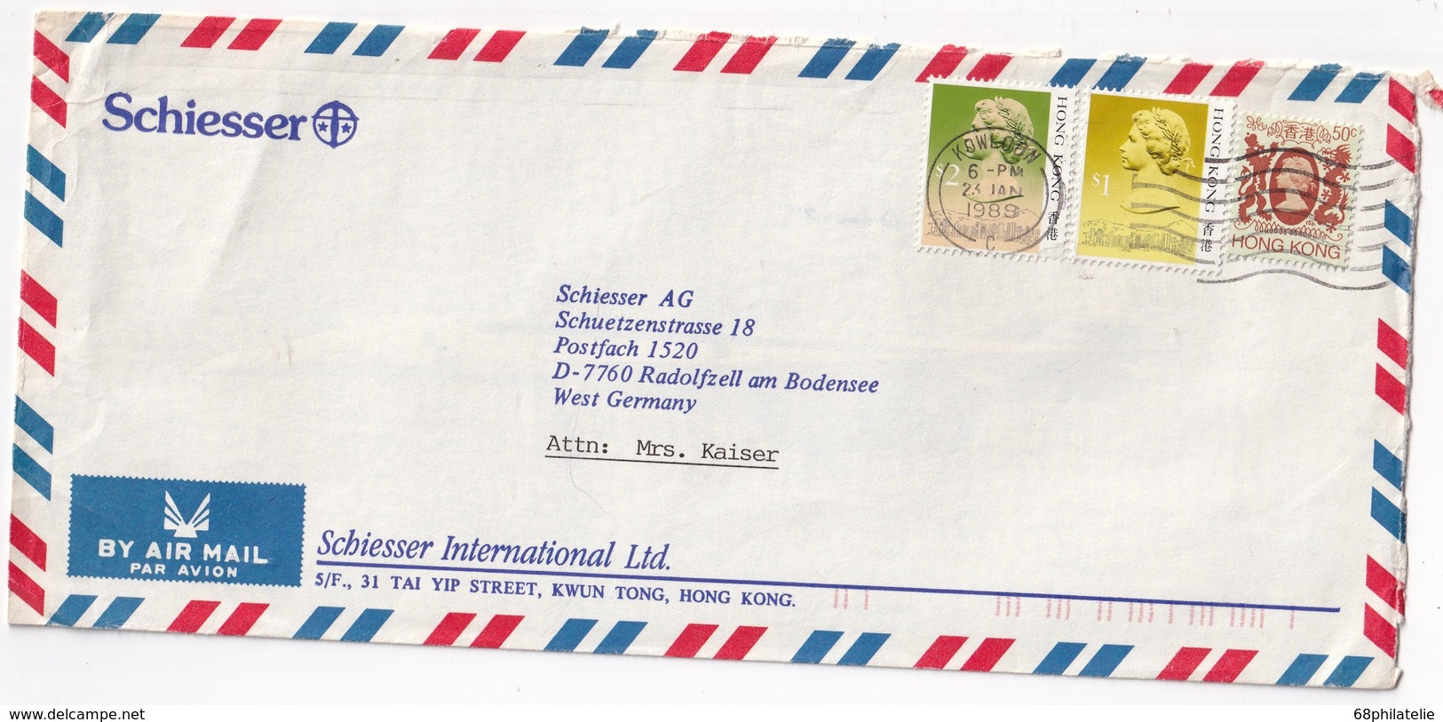 HONG KONG 1988 LETTRE DE KOWLOON - Briefe U. Dokumente